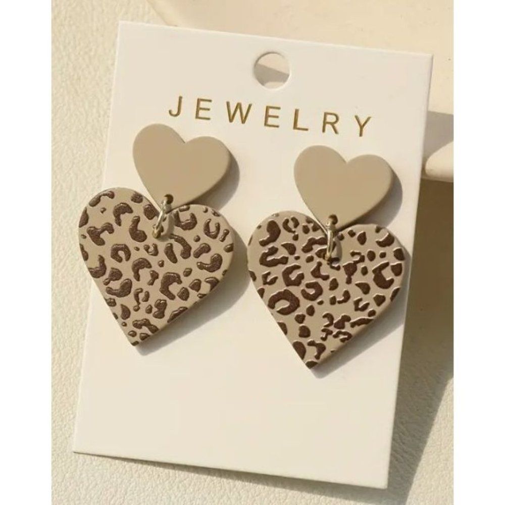 Double Heart Shaped Leopard Earrings New